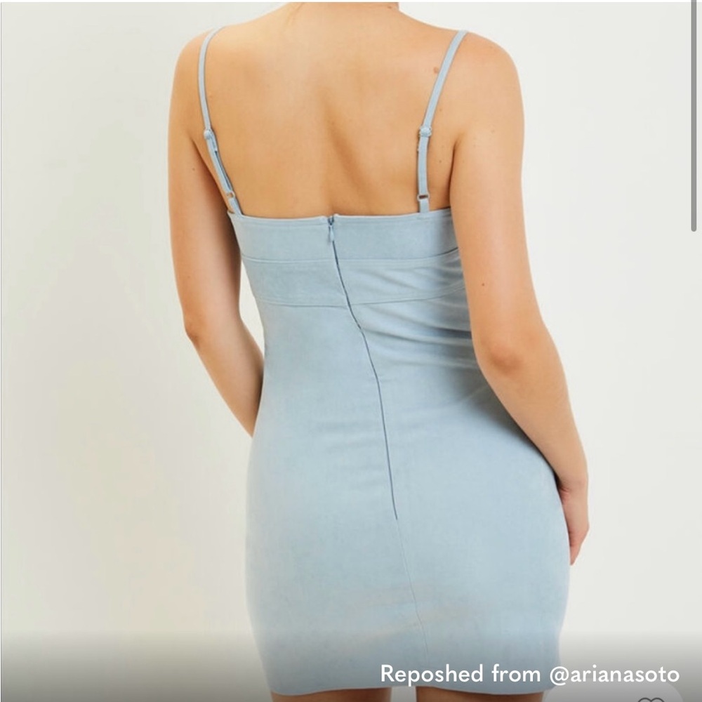 Blue Ribbed Bodycon Mini Dress with Spaghetti Straps